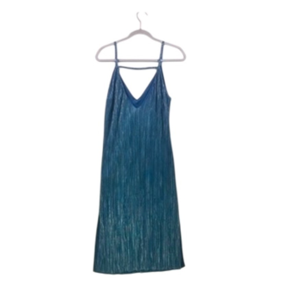 Boohoo Night Metallic Pleated Strappy Midi Dress Teal Blue Size 8 - Picture 16 of 16